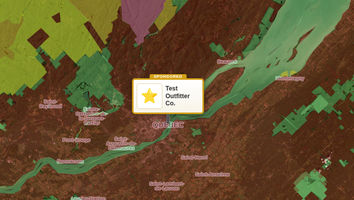 Example of a sponsored business pin on the map
